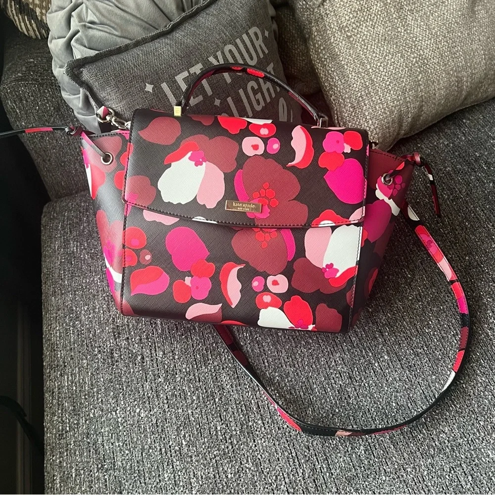 Kate Spade Leather Lilah Laurel Way Wonder Floral Satchel